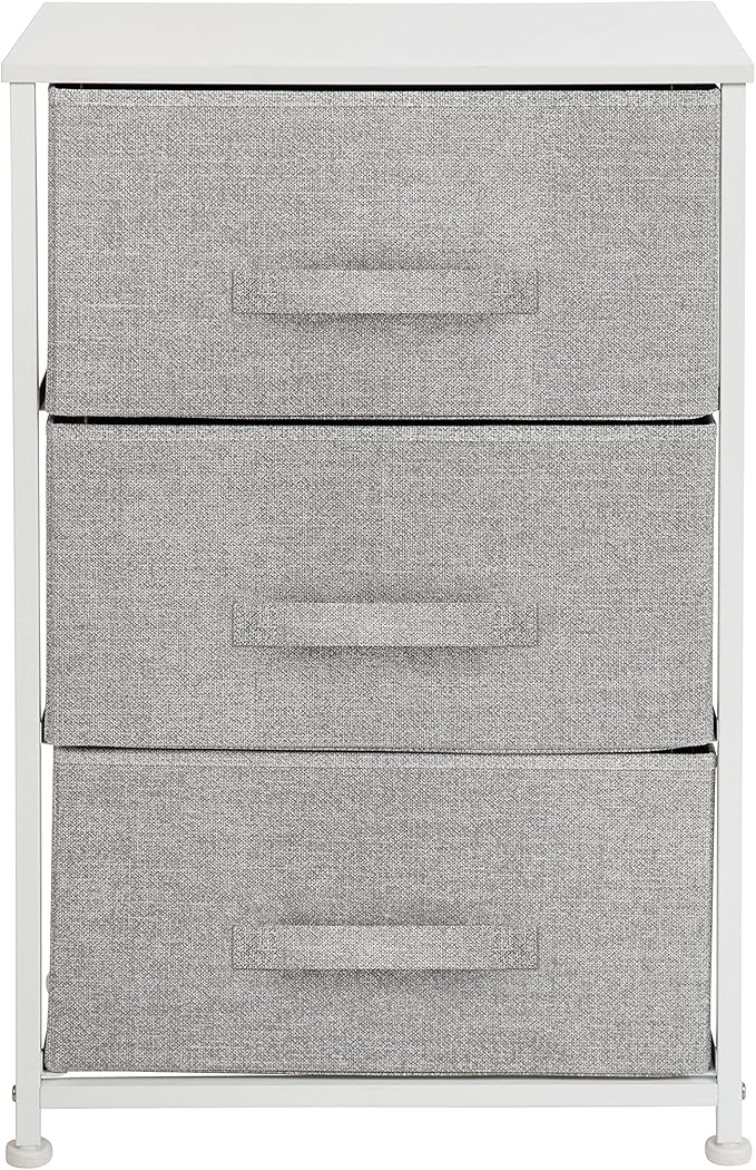 Flash Furniture Harris 3 Drawer Storage Dresser - White Cast Iron Frame and Wood Top - 3 Easy Pull Dark Gray Fabric Drawers