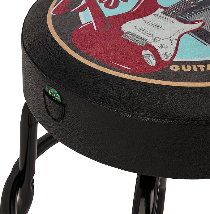 Fender Guitars & Amps Logo Swivel Barstool with Guitar Picks Pouch, Great Gifts for Dad, with 1 Year Limited Warranty, Simple Assembly, Black/Black, 24"