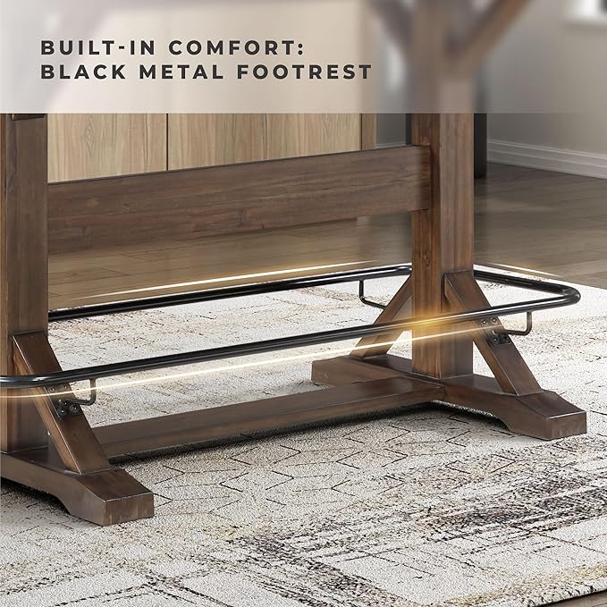 Lexicon 78 Inch Rectangular Bar Height Dining Table for 6, Rustic Farmhouse Kitchen Table, Rubberwood, Acacia Veneer, Black Metal Footrest, for Dining Room/Kitchen, Brown