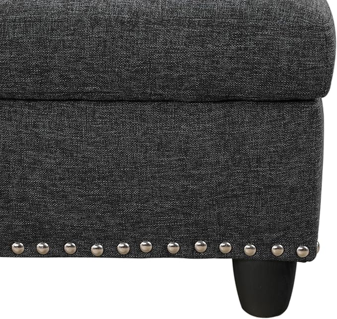 Favfurish 98" Left Hand Facing Sofa with Ottoman and Manufactured Wood Frame,L-Shaped Design Sectional Chaise W/Rounded Arms & Nailhead Trim,for Living Room,Office,Apartment,Charcoal Grey