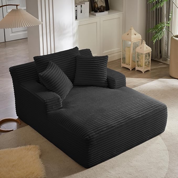 49.2" Full Foam Oversized Chaise Lounge Chair Cozy Cloud Couch, Modern Plush Corduroy Upholstered Sleeper Sofa Daybed with 3 Throw Pillows and Wide Armrest for Living Room, No Assembly Required