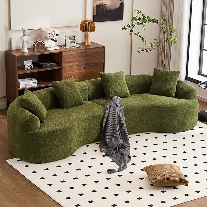 110" Oversized Cloud Sectional Sofa Modern Curved Boneless Couches for Living Room, 4-Seater Extra Deep Seat Foam Floor Compressed Couch w/Tight Backrest and 4 Pillows,Chenille Sofa & Couches | Breathable material, Non-slip, No Assembly Required