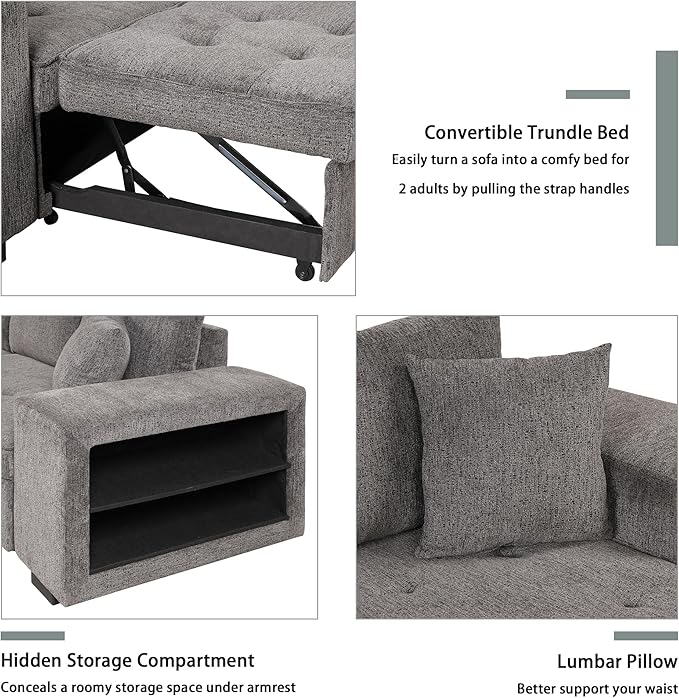 Merax Pull Out Sleeper Sofa with Storage Chaise and 2 Stools for Living Room, Modern L-Shape 3 Seat Reversible Sectional Couch