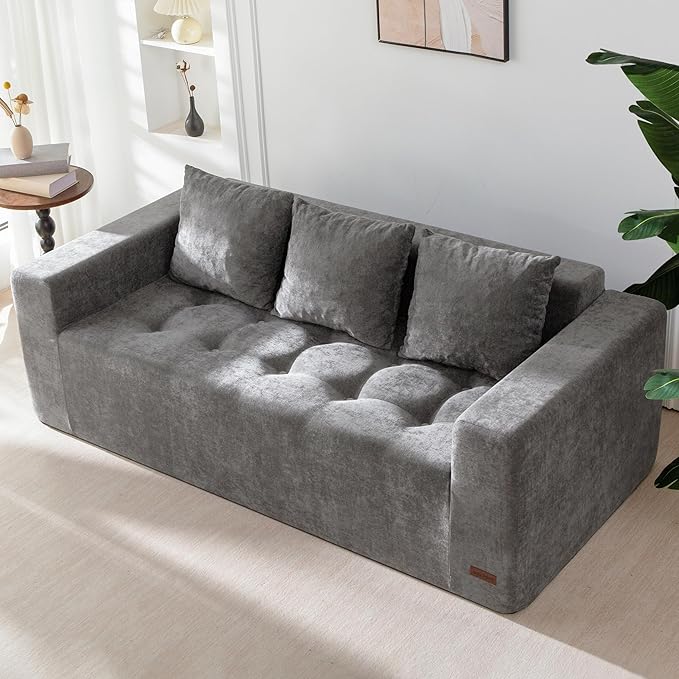 MAXYOYO Modular Sofa Couch, 75" Oversized Loveseat Boneless Cloud Couch with Deep Seat, Chenille Upholstered Living Room Sleeper Sofa Chair for Living Room, No Assembly Required, Light Grey