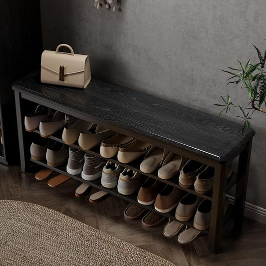 AQIMUELE Wood Shoe Rack Bench for Entryway, 2 Tier Shoe Rack for Front Door Entrance, Shoe Bench with Shoe Storage for Entryway, Bedroom, 47.2"