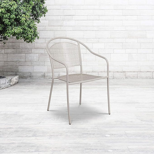 Flash Furniture Oia Commercial Grade 5 Pack Light Gray Indoor-Outdoor Steel Patio Arm Chair with Round Back