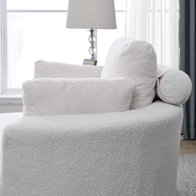 HomSof Swivel Accent Barrel Modern Sofa Lounge Club Big Round Chair with Storage Ottoman Linen Fabric for Living Room Hotel with Pillows，White