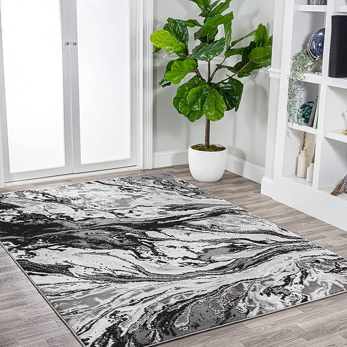 JONATHAN Y Swirl Marbled Black/Ivory Indoor Area Rug 3X5 ft, Abstract for Living Room, Bedroom, Kitchen, Office, Easy-Cleaning, High Traffic, Pet-Friendly, Non-Shedding SOR203E-3