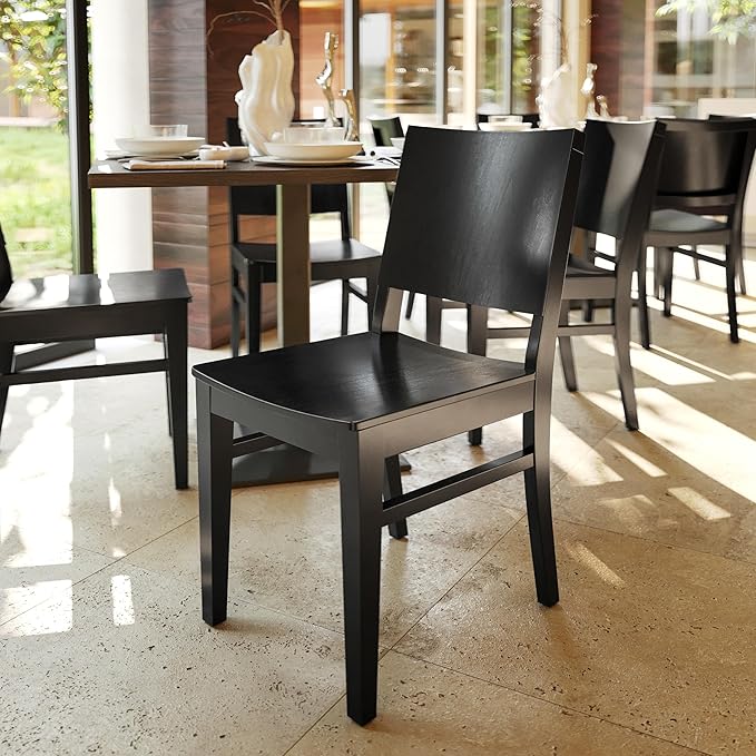 Flash Furniture Naples Commercial Solid Wood Dining Chair, Curved Backrest, Sturdy Mortise and Tenon Construction, Set of 2, Black
