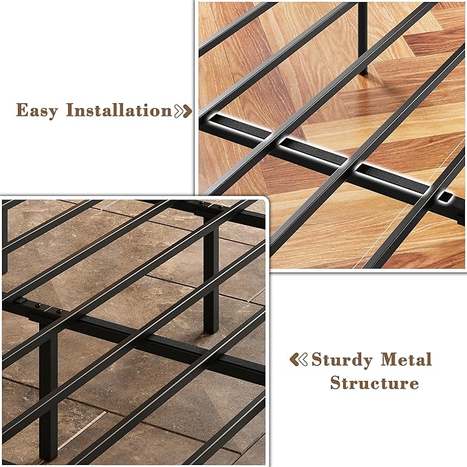 LIKIMIO Canopy Bed Frame King, Storage Headboard with Charging Station, Platform Bed with 4 Removable Sturdy Posts, Noise Free, No Box Spring Needed, Vintage Brown