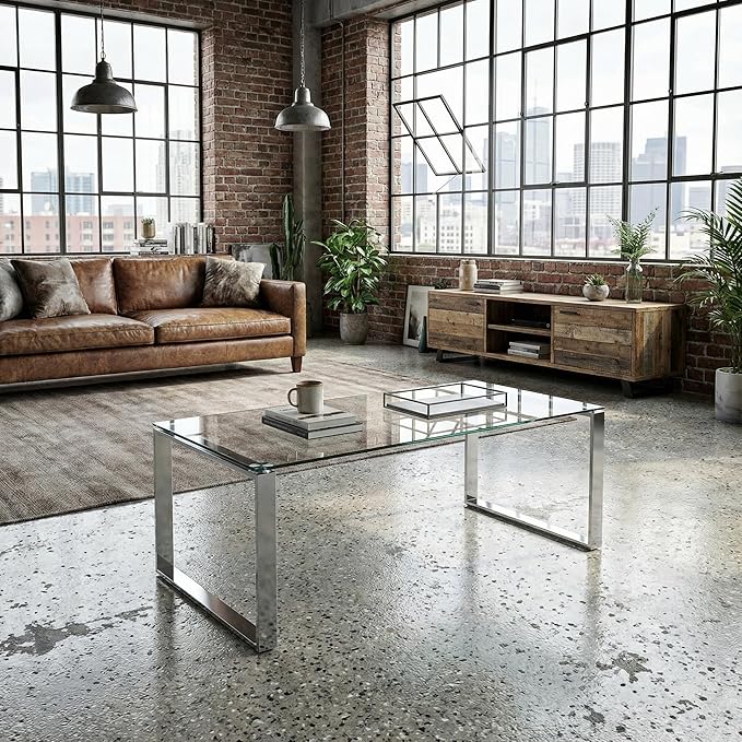 Cortesi Home Remi Contemporary Glass Coffee Table with Chrome Finish