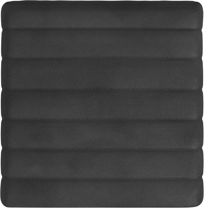 Spatial Order Modern Channel Tufted Ottoman | Spatial Order Home Décor | Ottoman for Living Room & Bedroom - Black Faux Leather