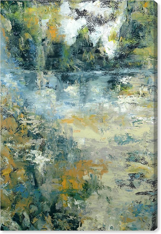 Art Remedy Green Moss Monet Garden Green Abstract Canvas Wall Art, Gallery Wrapped, 36"x54"