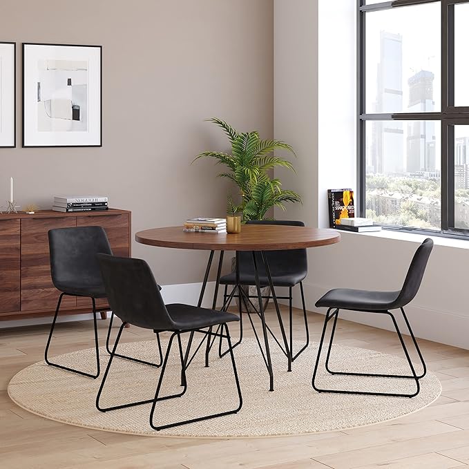 Taylor & Logan Butler 18 inch Dining Table Height Chair, Mid-Back Sled Base Dining Chair in Dark Gray Faux Leather with Black Frame, Set of 2