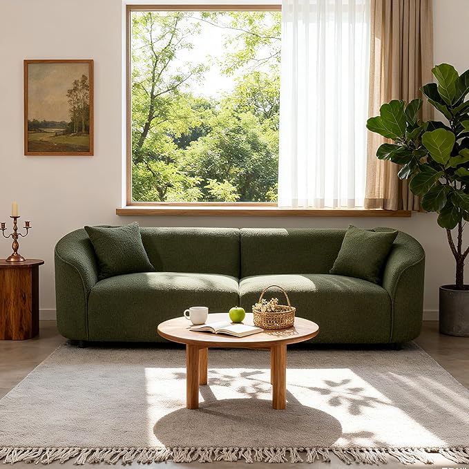 Merax 87" Large Couch, Comfy Upholstered Loveseat with Extra Deep Seats, Boucle Sofa for Living Room Apartment Office, Green