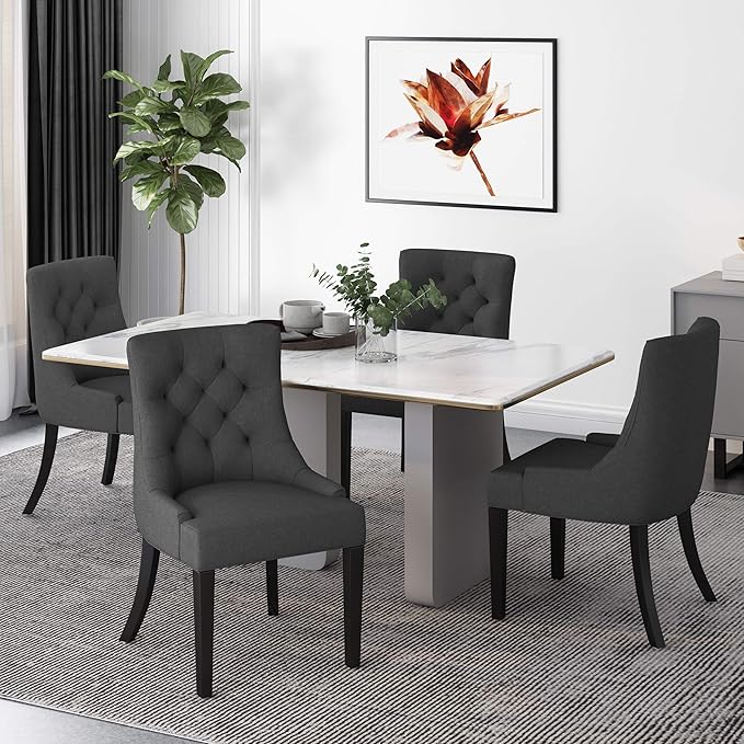 Christopher Knight Home Harriet Contemporary Tufted Fabric Dining Chairs (Set of 4), Dark Gray, Espresso