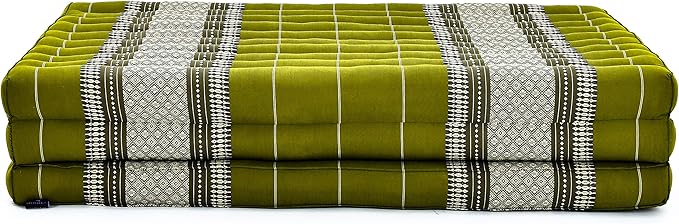 Leewadee Trifold Mattress XL – Comfortable Thai Massage Pad, Foldable Relaxation Floor Mattress Filled with Kapok, Perfect to Use as a Sleeping Mat 79 x 39 inches, Green