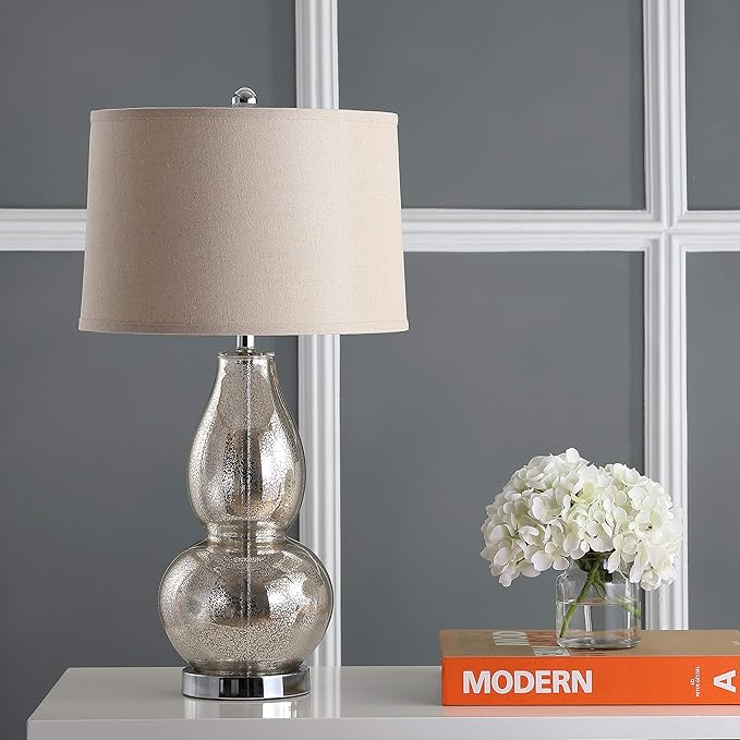 SAFAVIEH Lighting Collection Mercurio Antique Silver/ Wheat Brown Shade 29-inch Bedroom Living Room Home Office Desk Nightstand Table Lamp (LED Bulbs Included)