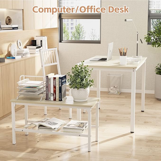 Teraves Dining Table Set/Computer Desk,Kitchen Table with 2 Chairs and a Bench,Table and Chairs 4 Piece Set for Dining Room (Beige, 110CM)