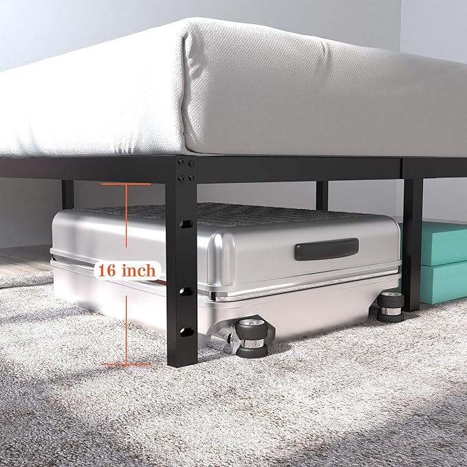 18 Inch Tall 3500lbs Heavy Duty Bed Frame Metal Platform/Maximum Storage/Mattress Foundation/Steel Slats Support/Noise Free/Box Spring Replacement,Twin