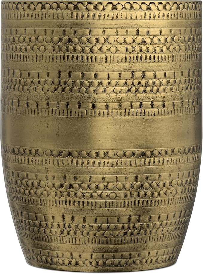 SIMPLIHOME Johnsen Metal Table - 15 inch Wide Solid Iron Drum Accent Table in Antique Gold with Tribal Pattern, Round Boho End Table for Living Room, Bedroom, or Home Office, Fully Assembled