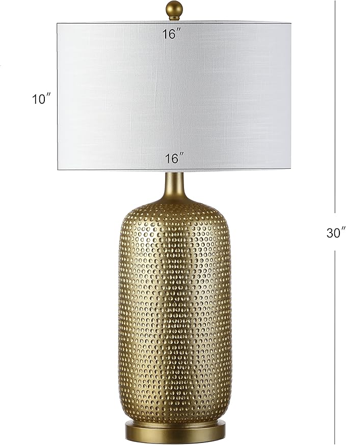 JONATHAN Y 30" Gold Modern Resin Table Lamp, Glam Contemporary Bedside Lamp with White Linen Drum Shade for Living Room Bedroom Nightstand, UL Listed, LED Bulb Included JYL1017A