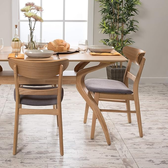 Christopher Knight Home Idalia Dining Chairs, 2-Pcs Set, Dark Grey / Oak Finish