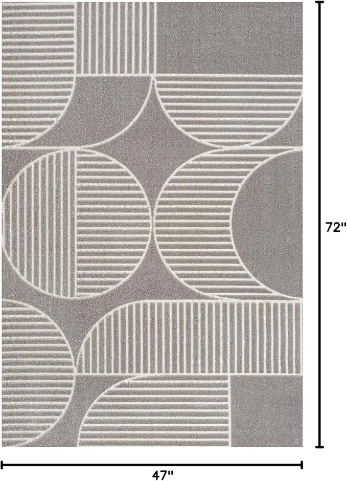 JONATHAN Y Nordby High-Low Arch Striped Gray/Cream Indoor/Outdoor Area Rug, 4x6, Contemporary, Bohemian, Transitional for Bedroom,Kitchen,Living Room,Non Shedding (SCN104C-4)