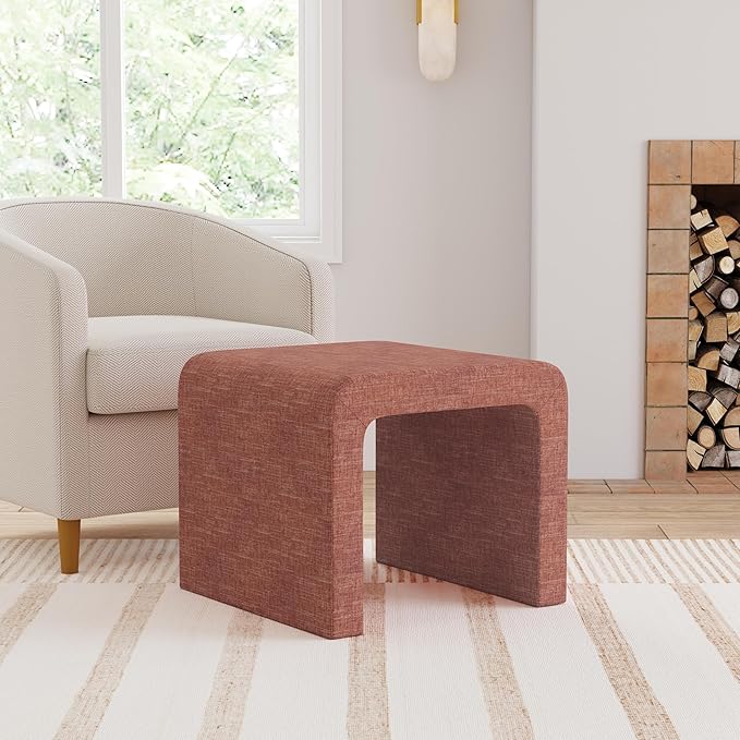 Spatial Order Modern Arch Chenille Ottoman | HomePop Home Décor | Ottoman for Living Room & Bedroom - Pink