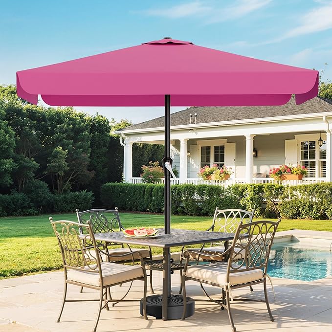 AreShark 8 X 10 FT Large Rectangular Patio Umbrella with Valance, Outdoor Table Market Umbrella w/Crank & 8 Ribs, Rectangle Outdoor Umbrellas for Garden, Deck, Yard and Poolside, Rose Pink