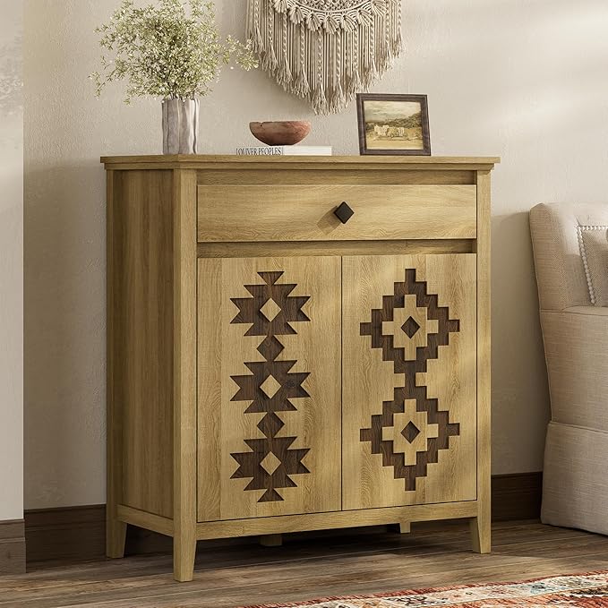 32'' Buffet Cabinet with Storage, Sideboard Cabinet with Drawer and Adjustable Shelf, Modern Accent Storage for Kitchen, Living Room, Entryway, Natural