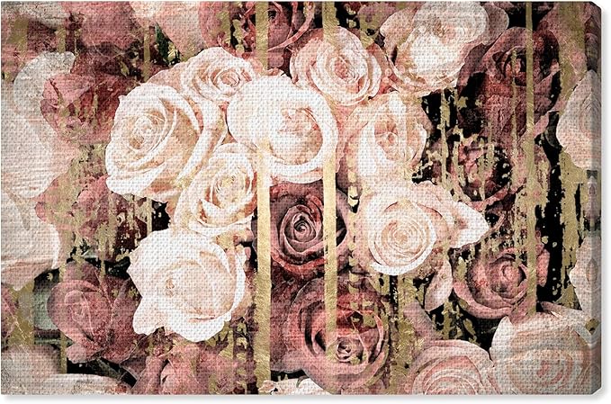 The Oliver Gal Artist Co. Floral and Botanical Wall Art Canvas Prints 'Shabby Chic Romance' Florals, Pink, Brown, 15" x 10"