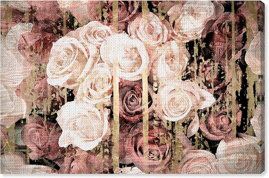 The Oliver Gal Artist Co. Floral and Botanical Wall Art Canvas Prints 'Shabby Chic Romance' Florals, Pink, Brown, 15" x 10"