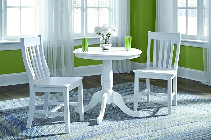 IC INTERNATIONAL CONCEPTS 30" Round Top Pedestal Wood Table with 2 Dining Chairs in White