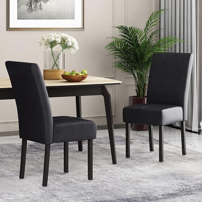 Christopher Knight Home Pertica Upholstered T-Stitch Dining Chairs - Faux Leather - Midnight Black/Espresso (Set of 2)