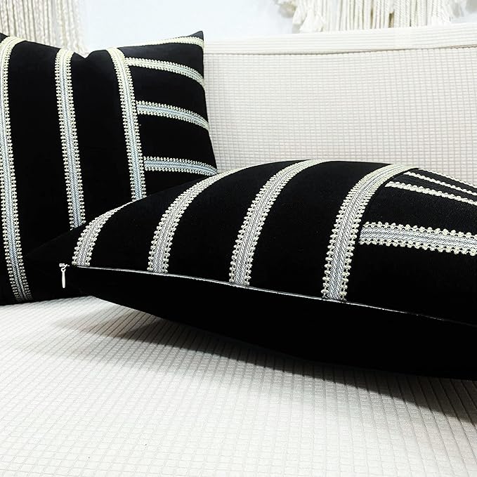 Slow Cow Pack of 2 Stripe Patchwork Throw Pillow Cover Cushion Cover Pillow Cover for Sofa Couch 18 x18 Inches