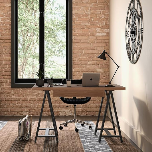 SIMPLIHOME Sawhorse Industrial 50 inch Wide SOLID WALNUT WOOD and Metal Small Desk in Walnut for the Office Desk, Writing Table, Workstation and Study Table