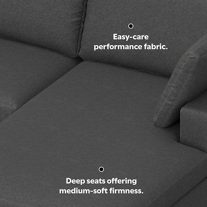 SIMPLIHOME Charlie Right-Facing Sectional Sofa in 100% Recycled Polyester Tightly Woven Performance Fabric, Pebble Grey, 122-inches Wide, Handcrafted Contemporary Style L-Shaped Couch with Chaise