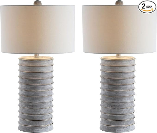 SAFAVIEH Lighting Collection Melina Rustic Wash White 29-inch Bedroom Living Room Home Office Desk Nightstand Table Lamp Set of 2 (LED Bulbs Included)