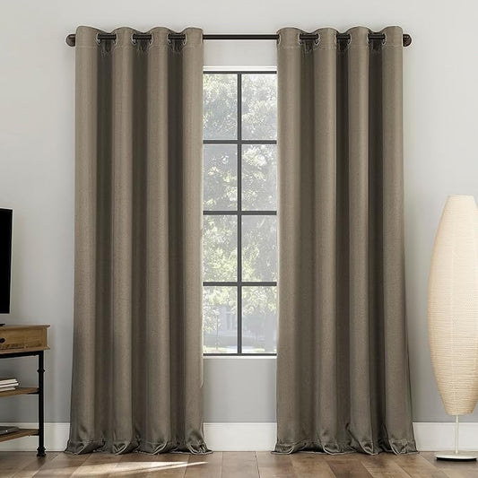 Sun Zero Nordic 2-Pack Theater Grade Noise Reducing Extreme 100% Blackout Grommet Curtain Panel Pair, 52" x 84, Mushroom Brown