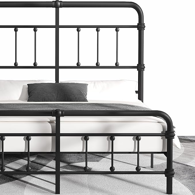 California-King-Bed-Frame-Metal-Platform Bed Frame with 49" High-Headboard - Solid Quite Easy Set Up Mattress Foundation No Box Spring Needed