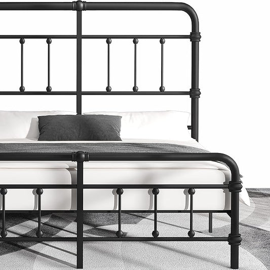 California-King-Bed-Frame-Metal-Platform Bed Frame with 49" High-Headboard - Solid Quite Easy Set Up Mattress Foundation No Box Spring Needed