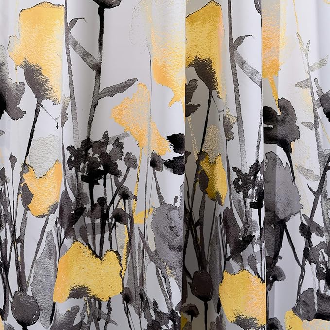 LUSH DÉCOR, 95” x 52”, Yellow and Gray Lush Decor Zuri Flora Curtains Light Filtering Window Panel Set for Living, Dining, Bedroom (Pair)