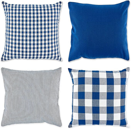 DII Decorative Square Throw Pillow Cover Collection Cotton, Machine Washable, Hidden Zipper, 18x18, Navy Assorted, 4 Piece