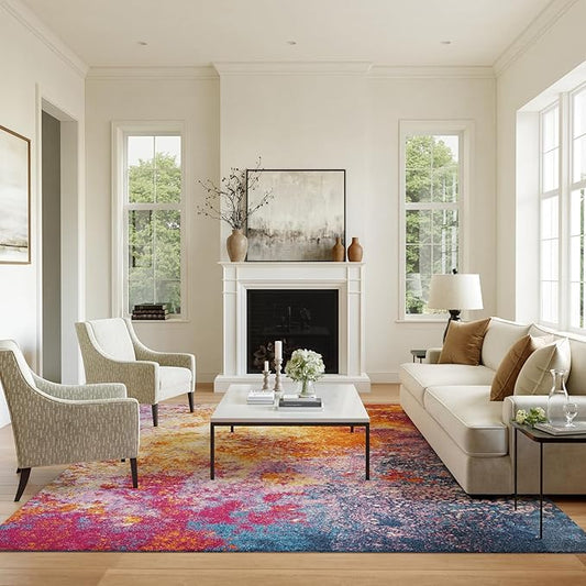 Nourison Home Passion Sunburst 8' x 10' Area-Rug, Modern, Abstract, Easy-Cleaning, Non Shedding, Bed Room, Living Room, Dining Room, Kitchen