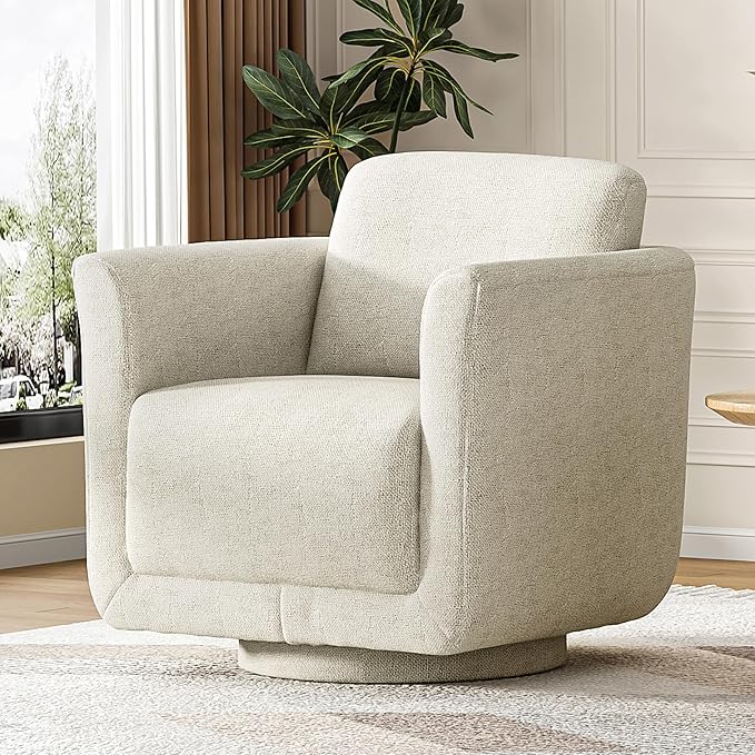 Swivel Accent Chair,Barrel Accent Chair Armchair with Wood Frame Lumbar Cushion,FSC Certified Upholstered Sofa for Living Room Bedroom Reading Room Waiting Room（Linen ）
