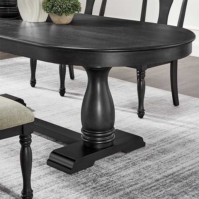 Mid-Century Modern Wooden Dining Table Extendable Oval Dining Table with 18" Leaf and Heavy Duty Column Legs, 76-inch Oversized Oval Wood Diningtable