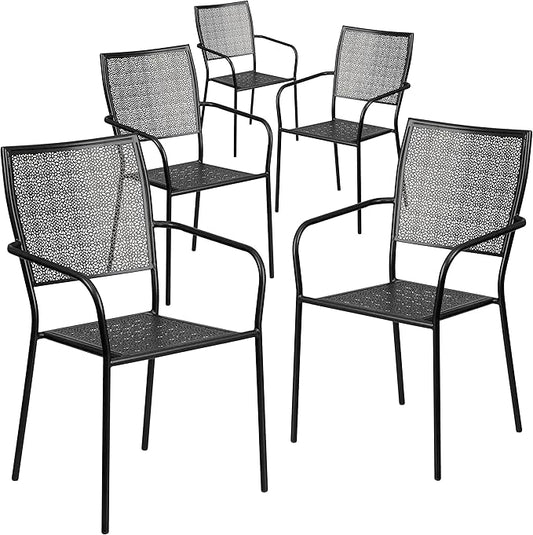 Flash Furniture Oia Commercial Grade 5 Pack Black Indoor-Outdoor Steel Patio Arm Chair with Square Back