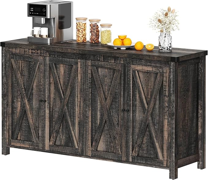 YITAHOME Farmhouse Sideboard Buffet Cabinet with Storage, 55'' Large Kitchen Storage Cabinet, Coffee Bar Cabinets with Adjustable Shelf for Kitchen, Living Room, Dark Oak