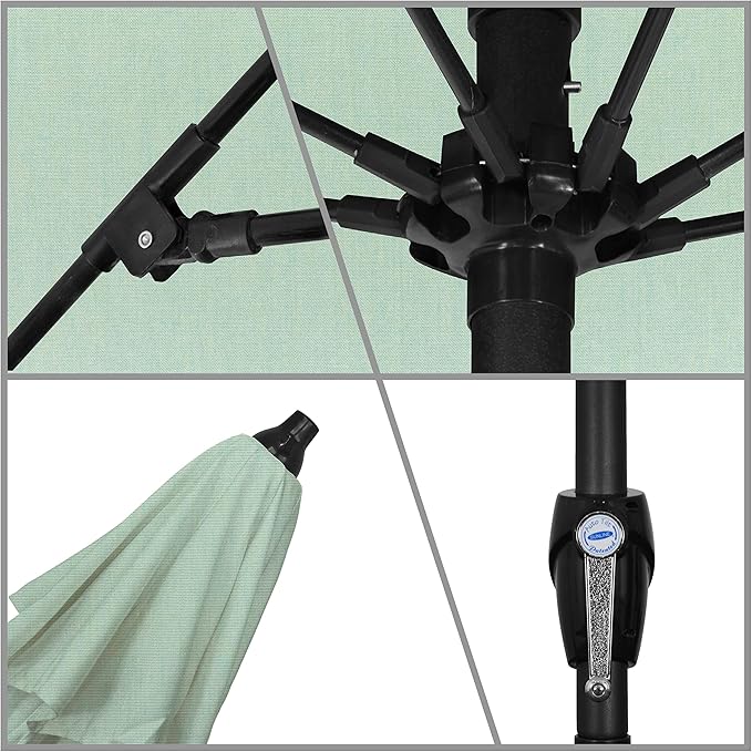 California Umbrella 12-Year Protection 9-Ft Outdoor Patio Umbrella, Sunbrella Fade-Resistant Acrylic Fabric, Auto Tilt and Crank, Heavy-Duty Aluminum Frame/ Reinforced Ribs, Bronze Pole, Spa